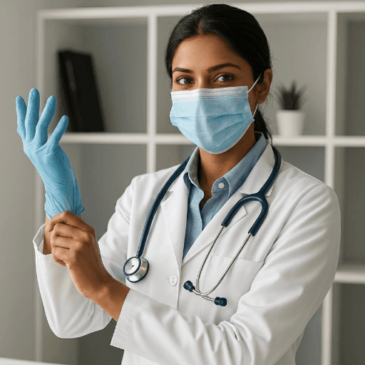 Doctor putting on gloves